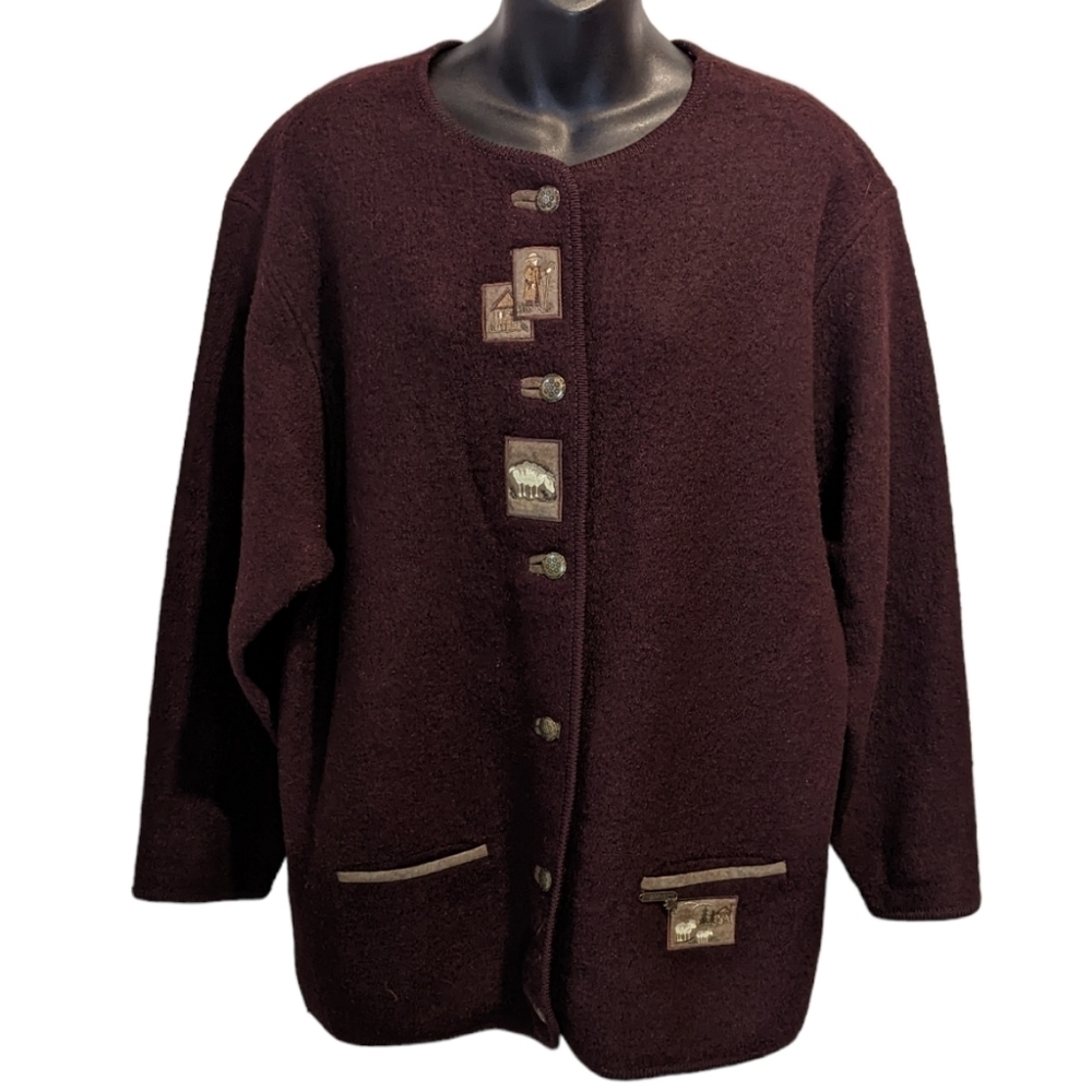 𝅺Vintage Bavarian Style Boiled Alpine Wool Cardigan Large Grannycore